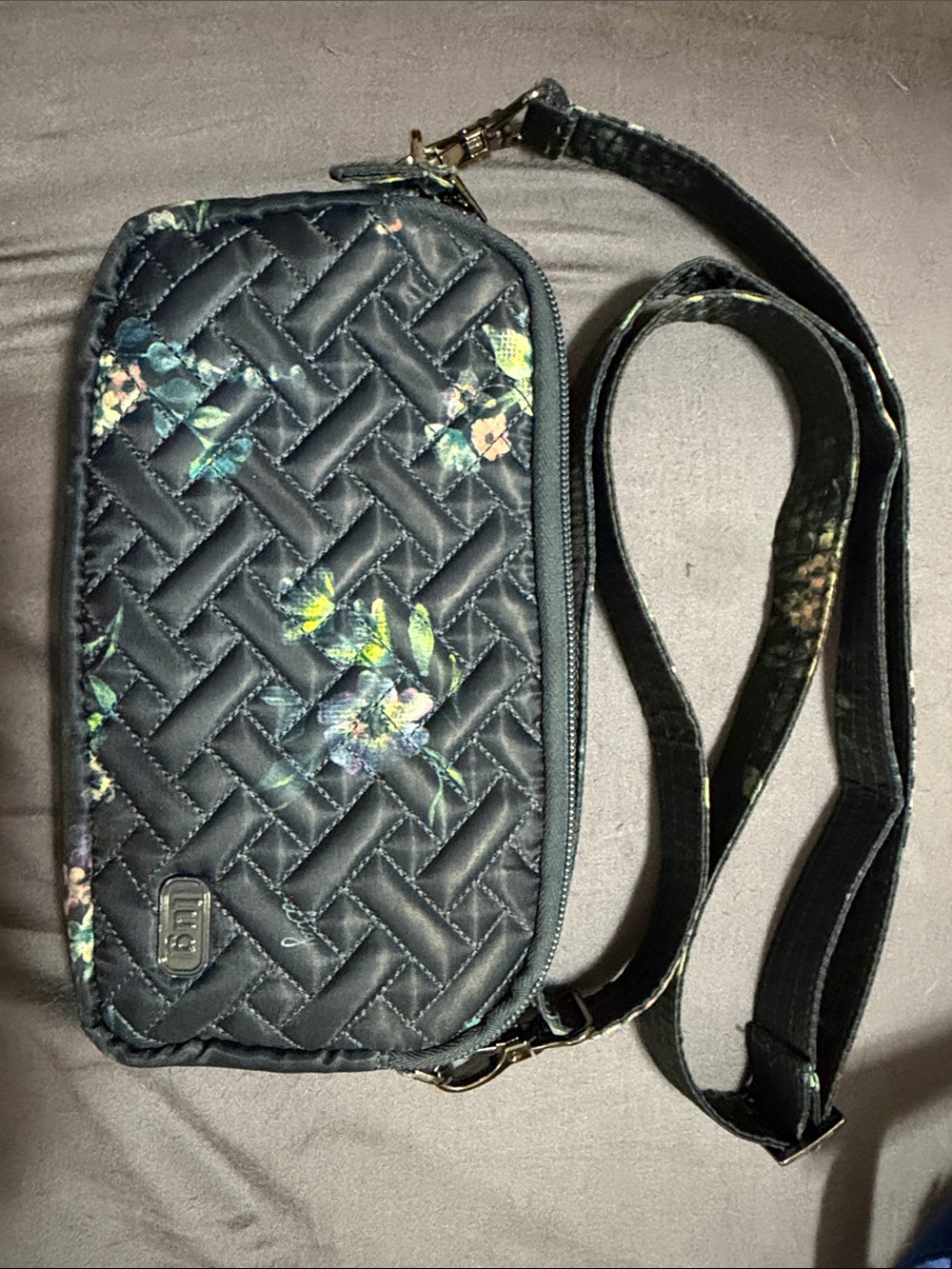 Lugz Quilted Black Floral Crossbody Bag
